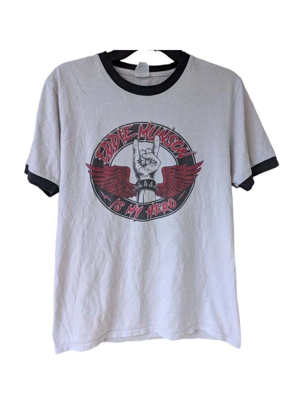Eddie Munson Is My Hero Ringer T-Shirt S White Graphic Stranger Things 18.5x25